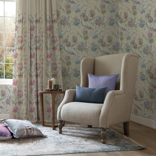 Floral Pink Wallpaper - Meadwell  1.4m Wide Width Wallpaper (By The Metre) Loganberry Voyage Maison